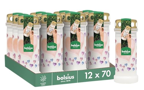 Bolsius Grablicht - Weiß mit Motiv - 12 Stk. - Luftballons - Länge Brenndauer - Trauerkerze & Gedenkstätte Kerzen - Sauberes Abbrennen - Ohne Palmöl - Mit Sturmhaube von bolsius