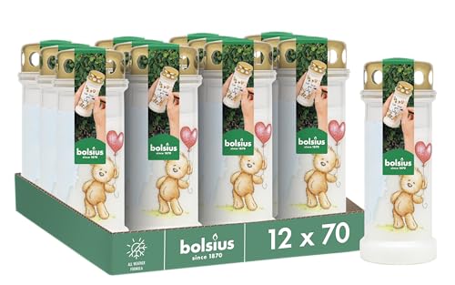 Bolsius Grablicht - Weiß mit Motiv - 12 Stk. - Teddybär - Länge Brenndauer - Trauerkerze & Gedenkstätte Kerzen - Sauberes Abbrennen - Ohne Palmöl - Mit Sturmhaube Bolsius Grablicht - Weiß mit Motiv - 12 Stk. - Teddybär - Länge Brenndauer - Trauerkerze & Gedenkstätte Kerzen - Sauberes Abbrennen - Ohne Palmöl - Mit Sturmhaube von bolsius