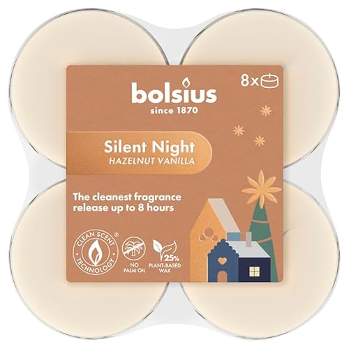 Bolsius - Silent Night - Maxi Duft Theelichter - 8 Stück - Brenndauer von 8 Stunden - Natürliche Extrakte – Enthält Veganes Wachs – Ohne Palmöl Bolsius - Silent Night - Maxi Duft Theelichter - 8 Stück - Brenndauer von 8 Stunden - Natürliche Extrakte – Enthält Veganes Wachs – Ohne Palmöl von bolsius
