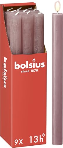 Bolsius - Rustik Stabkerzen - Altrosa - 9 Stück - 27 x 2.3 cm - Länge Brenndauer 13 Stunden - Unparfümierte - Enthält Natürliches Pflanzenwachs - Ohne Palmöl von bolsius