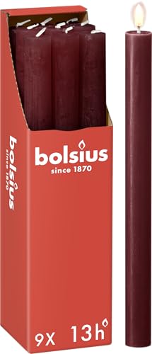 Bolsius - Rustik Stabkerzen - Bordeauxrot - 9 Stück - 27 x 2.3 cm - Länge Brenndauer 13 Stunden - Unparfümierte - Enthält Natürliches Pflanzenwachs - Ohne Palmöl von bolsius