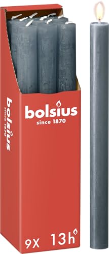 Bolsius - Rustik Stabkerzen - Dunkelblau - 9 Stück - 27 x 2.3 cm - Länge Brenndauer 13 Stunden - Unparfümierte - Enthält Natürliches Pflanzenwachs - Ohne Palmöl von bolsius