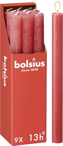 Bolsius - Rustik Stabkerzen - Rosa - 9 Stück - 27 x 2.3 cm - Länge Brenndauer 13 Stunden - Unparfümierte - Enthält Natürliches Pflanzenwachs - Ohne Palmöl von bolsius