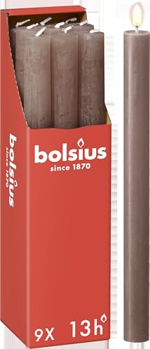 Bolsius - Rustik Stabkerzen - Taupe - 9 Stück - 27 x 2.3 cm - Länge Brenndauer 13 Stunden - Unparfümierte - Enthält Natürliches Pflanzenwachs - Ohne Palmöl von bolsius