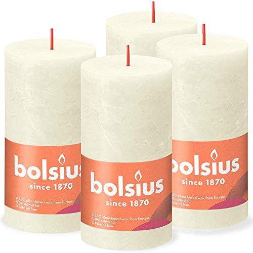 Bolsius Rustik Stumpenkerzen - Elfenbein - Set 4 Stück - Dekorative Haushaltkerzen - Länge Brenndauer 60 Stunden - Unparfümierte - Natürliches Pflanzenwachts - Ohne Palmöl - 13 x 7 cm von bolsius