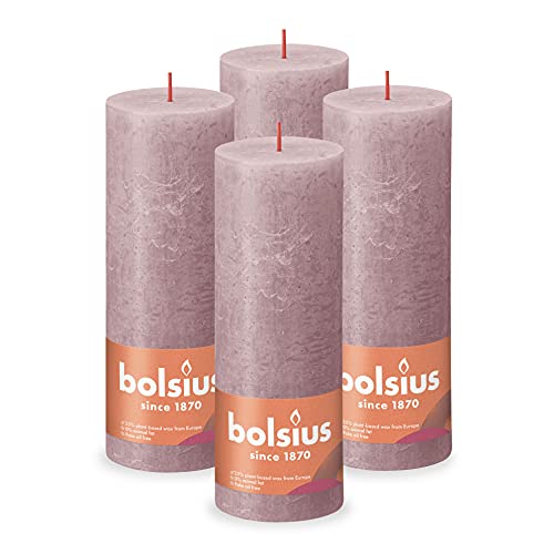Bolsius Rustik-Stumpenkerze - Altrosa - 4 Stück - Lange Brenndauer von 85 Stunden - Haushaltskerze - Innendekoration - geruchlos - Natürliches veganes Wachs - ohne Palmöl - 19 x 7 cm von bolsius