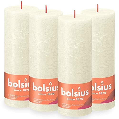 Bolsius Rustik Stumpenkerzen - Elfenbein - 4 Stück - 19 x 7 cm - Länge Brenndauer 85 Stunden - Unparfümierte - Natürliches Pflanzenwachs - Ohne Palmöl von bolsius