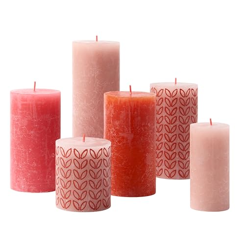 Bolsius Rustik Stumpenkerzen - Geschenkset mit 6 Stück - Poppy Sunset - Dekorative Haushaltskerzen - Lange Brenndauer - Unparfümierte - Enthält natürliches Pflanzenwachs - Ohne Palmöl von bolsius
