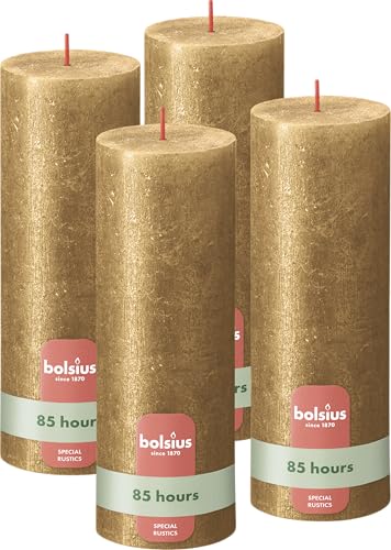 Bolsius Rustik Stumpenkerzen - Shimmer Gold - Set 4 Stück - Dekorative Haushaltkerzen - Länge Brenndauer 85 Stunden - Unparfümierte - Natürliches Pflanzenwachts - Ohne Palmöl - 19 x 7 cm Bolsius Rustik Stumpenkerzen - Shimmer Gold - Set 4 Stück - Dekorative Haushaltkerzen - Länge Brenndauer 85 Stunden - Unparfümierte - Natürliches Pflanzenwachts - Ohne Palmöl - 19 x 7 cm von bolsius
