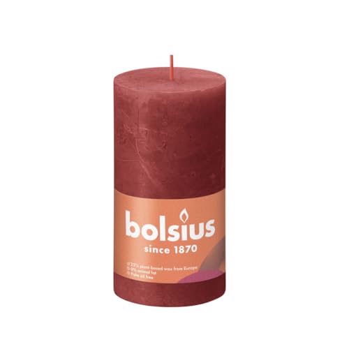 BOLSIUS Stumpenkerze, rustikal, glänzend, 13 x 7 cm, Rot von bolsius