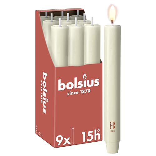Bolsius - Stabkerze XL Rustik - 23 x 3 cm - Elfenbein - im Karton zu 9 Stück - Länge Brenndauer 15 Stunden - Unparfümierte - Enthält Natürliches Pflanzenwachs - Ohne Palmöl von bolsius