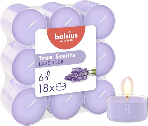Bolsius - True Scents - 18 Duft theelichter - Lavendel - Lange Brenndauer von 6 Stunden - Durchmesser 39 mm – Natürliche Extrakte – Enthält Veganes Wachs – Ohne Palmöl, Lavandel Bolsius - True Scents - 18 Duft theelichter - Lavendel - Lange Brenndauer von 6 Stunden - Durchmesser 39 mm – Natürliche Extrakte – Enthält Veganes Wachs – Ohne Palmöl, Lavandel von bolsius