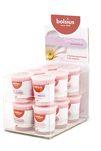 Bolsius True Scents - Duft Votiv Kerzen - Magnolie - Rosa - 12 Stück - Länge Brenndauer 15 Stunden - Votivkerzen - Mit natürlichen Extrakten - Enthält Natürliches Pflanzenwachs - Ohne Palmöl von bolsius