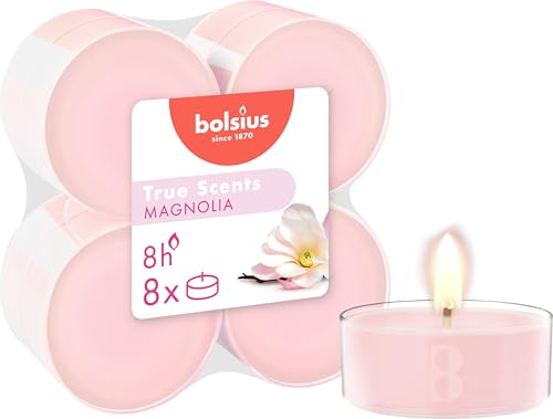 bolsius True Scents – 8 Teelichter Maxi Duft – Magnolie – Lange Brenndauer von 8 Stunden – Natürliche Extrakte – Veganes Wachs – Ohne Palmöl bolsius True Scents – 8 Teelichter Maxi Duft – Magnolie – Lange Brenndauer von 8 Stunden – Natürliche Extrakte – Veganes Wachs – Ohne Palmöl von bolsius