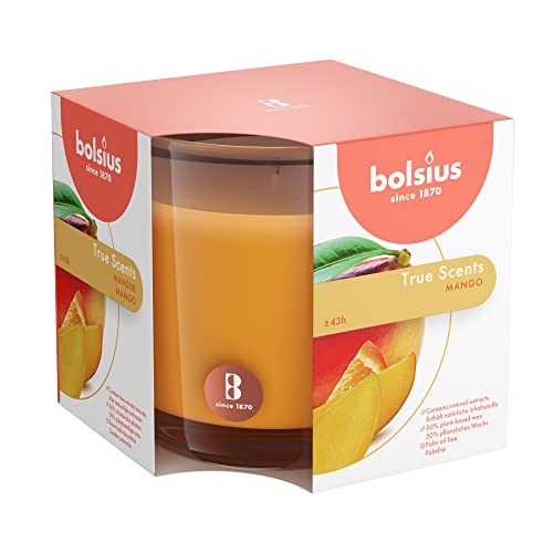 Bolsius True Scents Duftkerze in Giara - Duft Mango - Farbe Orange - Groß - Lange Lebensdauer von 43 Stunden - natürliche Extrakte - Dekorative Kerze - Wachs - rauchfrei - 9,5 x 9,5 cm von bolsius