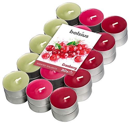 BOLSIUS Stimmungen und echte Teelichter – Cranberry Duft – Mehrfarbig – 4 Stunden – Packung mit 30 Stück, Wachs Baumwolldocht, Pack von bolsius