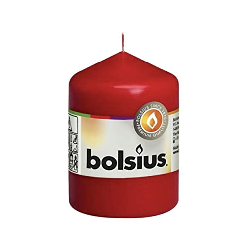 Bolsius Stumpenkerze, Rot, 8 cm, 22 Stunden Brenndauer, Paraffin Wachs, Unparfümiert, Dekoration, Indoor, Minimale Rußentwicklung, RAL-zertifiziert von bolsius