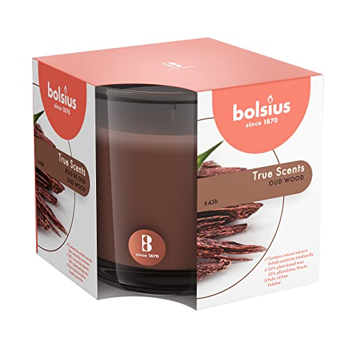 bolsius Large Glass Scented Candle Oud Wood, Wax, Brown, Braun von bolsius