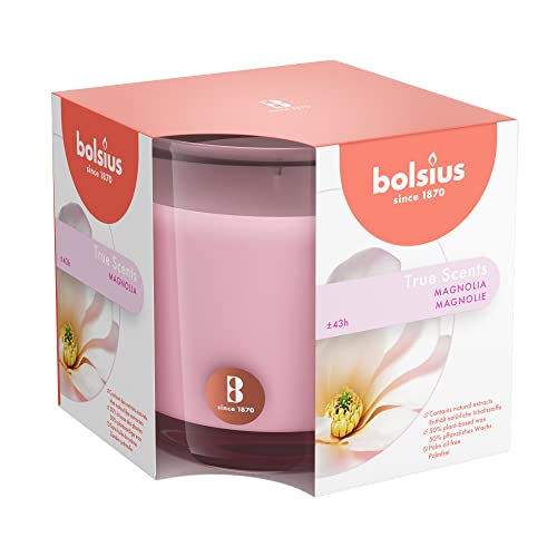 BOLSIUS Moods & True Scents Magnolia-Rosa-Länge Brenndauer 43 Stunden Extrakten-Natürliches Pflanzenwachts-Ohne Palmöl-9.5 x 9.5 cm Duftkerze, Wax, 9.5 cm, 679 von bolsius