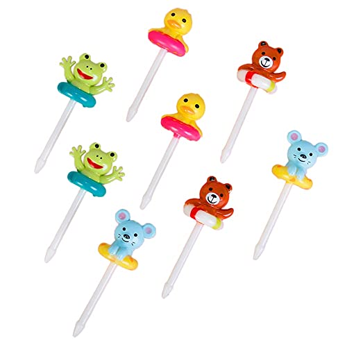 bolukets Obstgabeln Kunststoff Cartoon Mini Kinder Bento Obstgabeln Zahnstocher Food Picks Cocktail Sticks Dessertgabel für Lebensmittel, Obst, Partyzubehör Erwachsene Kinderparty,8 Stück - Frosch von bolukets