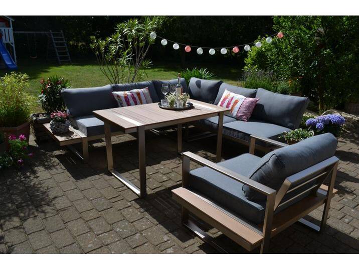 Dining Ecklounge Atlanta im Edelstahl/Teak Look - Polsterfarbe grau von bomey