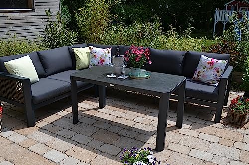 bomey Ecklounge Calgary mit Tisch 130 x 70 x 67 cm - Wetterfeste Gartenlounge Outdoor, Robuster Terrassentisch mit schwarz marmorierter Tischplatte bomey Ecklounge Calgary mit Tisch 130 x 70 x 67 cm - Wetterfeste Gartenlounge Outdoor, Robuster Terrassentisch mit schwarz marmorierter Tischplatte von bomey