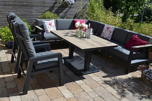 bomey Ecklounge Lucia mit verstellbarem HPL-Terrassentisch 150 x 90 cm und verstellbaren Hochlehner-Stühlen - Wetterfeste Gartenlounge Outdoor & Indoor von bomey
