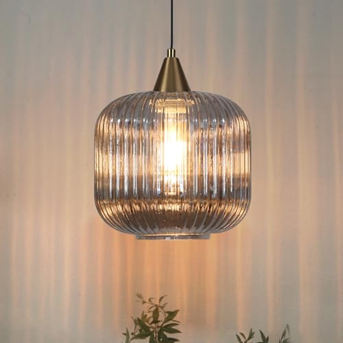 bomiel Anthrazitgrau Glas Pendelleuchte 20 cm, E27 Einflammige Hängelampe im Modern Loft Industrial Stil mit Schwarzer Deckenplatte, Ideal für Schlafzimmer Essbereich Studio (Ohne Glühbirne) von bomiel