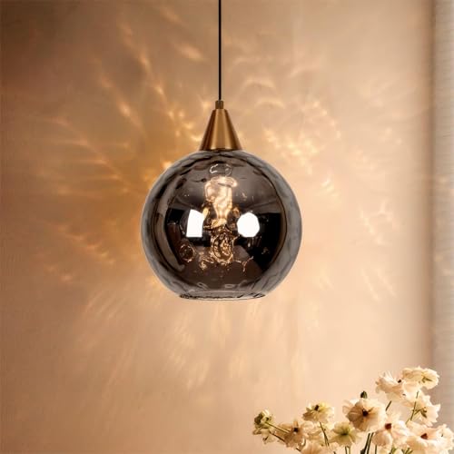 bomiel Pendelleuchte Rauchgrau Glas, 20 cm Kugellampe Vintage Hängelampe mit Schwarzer Deckenplatte, E27 Fassung für Küche Esszimmer Wohnzimmer Loft (Glühbirne nicht enthalten) von bomiel