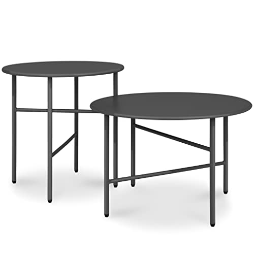 bomoe 2er Set Beistelltisch Outdoor Gartentisch Rund Kratzfeste Oberfläche - Stabiler Wohnzimmer Couchtisch Leicht In- & Outdoor Balkon Tisch Terrasse - Schwarz Nachttisch Bett Schlafzimmer Finn von bomoe