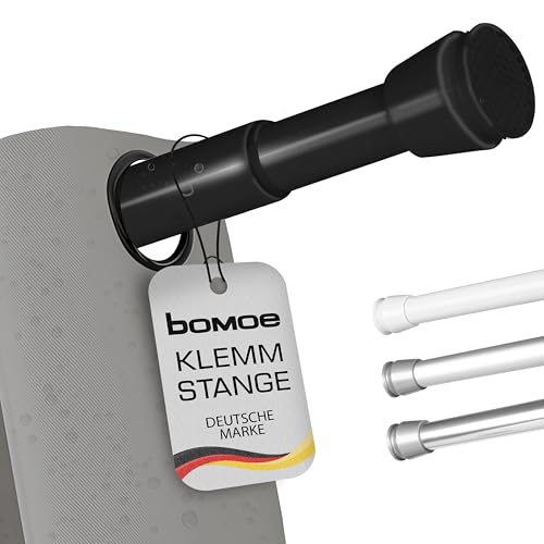 bomoe Gardinenstange Ohne Bohren zum Klemmen 115-200 cm Stufenlos Ausziehbar – Teleskopstange Duschstange ohne Bohren Rutschfest Duschvorhangstange Schwarz Vorhangstange Ohne Bohren – Neptun von bomoe