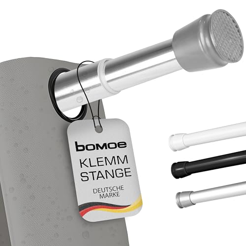 bomoe Teleskopstange Duschstange Ohne Bohren 70-120 cm Stufenlos Ausziehbar – Gardinenstange zum Klemmen Rutschfest Klemmstange für Gardinen – Duschvorhangstange Chrom Vorhangstange Ohne Bohren von bomoe