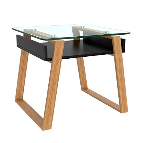 bonVIVO Beistelltisch schwarz mit Glas Holz Materialmix - Couchtisch, Sideboard, Wohnzimmertisch - Modern Minimalistisch - Stilvoller Glastisch für Wohnzimmer, Schlafzimmer, Diele von bonVIVO