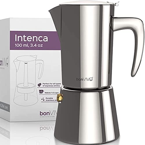 bonVIVO Intenca, Espressokocher Aus Edelstahl (Chrom, 2 Tassen) von bonVIVO