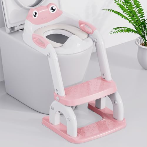 Töpfchentrainingssitz mit Tritthocker, Leiter, verbesserter 2-in-1-Toilettensitz für Kleinkinder, mit rutschfesten Spritzschutzgriffen und wasserdichtem Kissen, Kleinkind-Töpfchensitz für Kinder von bonbay