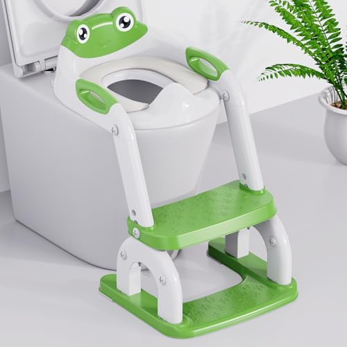Töpfchentrainingssitz mit Tritthocker, Leiter, verbesserter 2-in-1-Toilettensitz für Kleinkinder, mit rutschfesten Spritzschutzgriffen und wasserdichtem Kissen, Kleinkind-Töpfchensitz für Kinder von bonbay