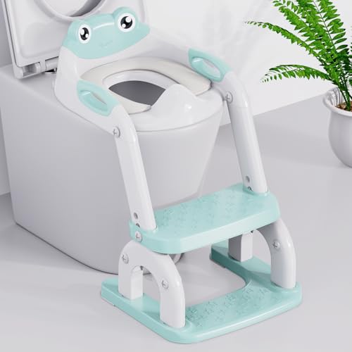 Töpfchentrainingssitz mit Tritthocker, Leiter, verbesserter 2-in-1-Toilettensitz für Kleinkinder, mit rutschfesten Spritzschutzgriffen und wasserdichtem Kissen, Kleinkind-Töpfchensitz für Kinder von bonbay