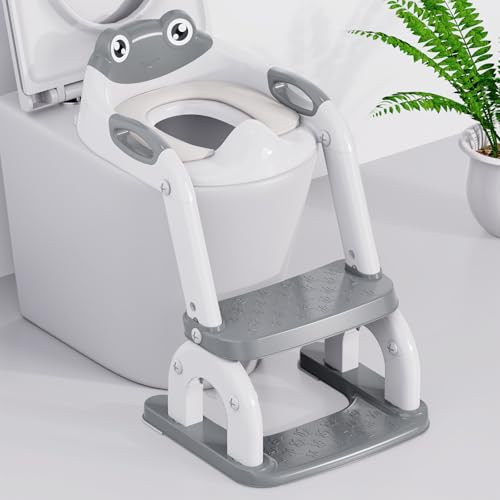 Töpfchentrainingssitz mit Tritthocker, Leiter, verbesserter 2-in-1-Toilettensitz für Kleinkinder, mit rutschfesten Spritzschutzgriffen und wasserdichtem Kissen, Kleinkind-Töpfchensitz für Kinder von bonbay