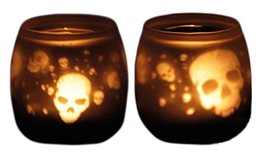 Black Leaf | 90 x 60 mm | 1 Teelicht-Kerze | Glas, schwarz | Teelicht Kerzenhalter Votiv-Glas Totenkopf - Skull von bong- discount.de