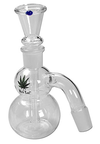 Black Leaf Bong-Zubehör: Vorkühler, Aschefänger | 150 mm, 2 x NS 19 (18,8 mm) | Glas, klar | mit aufgedrucktem Blatt | von bong-discount von bong- discount.de