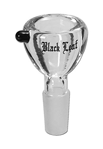 Black Leaf Bong-Zubehör: Wasserpfeifen-Kopf, Glas-Kopf, Steckkopf | NS 14 (14,5 mm) | Glas, klar | großes, dickwandiges Köpfchen mit schwarzem Roll-Stopp | von bong-discount von bong- discount.de