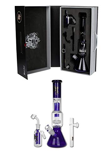 Black Leaf Öl-Bong, OiL-Rig, PERCOLATOR-Bong | 35 cm, NS 19/14 | BOROSILIKATGLAS | Kofferbong, Eisbong mit Vorkühler, Kawumm | von bong-discount von bong- discount.de