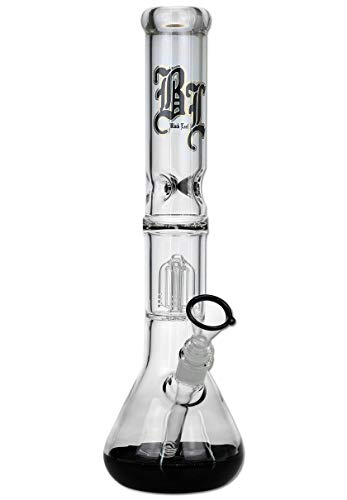 Black Leaf Wasserpfeife, PERCOLATOR-Bong, EIS-Bong | 40 cm, NS 19 (18,8mm), NS 14 (14,5mm) | schwarz | 5 mm dickes, robustes BOROSILIKATGLAS | Erlenmeyer-Kolben | von bong-discount von bong- discount.de