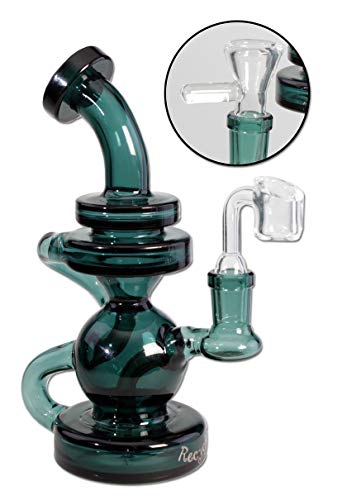 Blaze Glass Wasserpfeife, ÖL-Bong, OiL-Rig zum Verdampfen von Öl und Essenzen, RECYCLER-Bong | 19 cm, NS 14 (14,5mm) | aquamarin | robustes BOROSILIKATGLAS von bong- discount.de