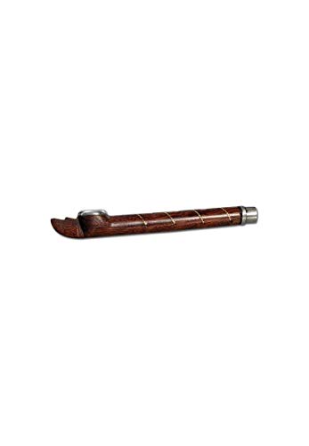 bong-discount Handpfeife, Pur-Pfeife, HOLZ-Pfeife | 115 mm | SHISHAM-Holz, silber/gold | 'Dots 'n' Stripes' Medwakh, kleines Köpfchen, für iranischen Dokha-Tabak von bong- discount.de