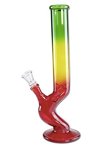 bong-discount Wasserpfeife, gebogene Zylinderbong, EIS-Bong | 31 cm, NS 14 (14,5mm) | Rasta | robustes BOROSILIKATGLAS | The Curve von bong- discount.de