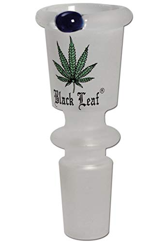 Black Leaf Bong-Zubehör: Wasserpfeifen-Kopf, Glas-Kopf, Steckkopf zylindrisch | sandgestrahlt, mit Blatt-Aufdruck und Rollstopp | NS 14 (14,5 mm) | BOROSILIKATGLAS, klar | von bong-discount von bong- discount.de