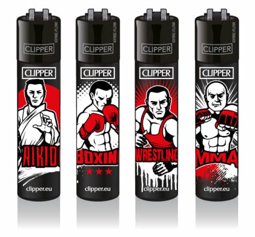 CLIPPER® Classic Large nachfüllbare Feuerzeuge | 4 Stück für die Sammlung + 1 doppeltes Motiv für die Hosentasche = 5 Stück | Fight Club #2 von bong-discount