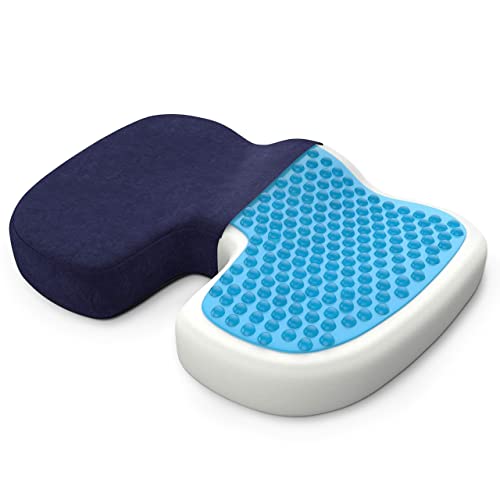 Bonmedico Sitzkissen orthopädisch - Memory Foam Gel Steißbeinkissen - Ergonomisches Sitzkissen für Auto & Bürostuhl, Rollstuhlkissen - Wellness Blau Velours (Groß) von Bonmedico