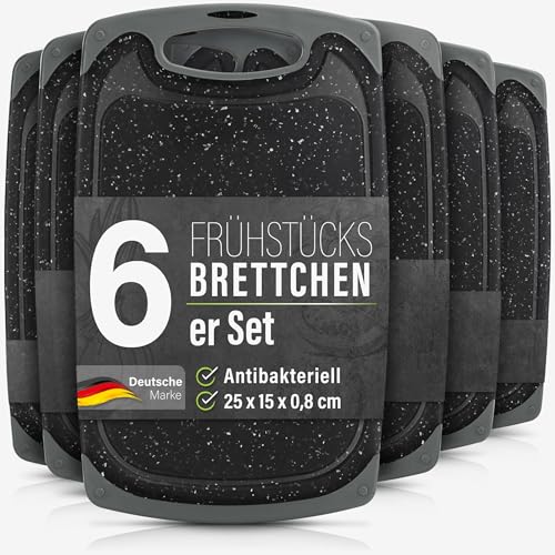 6er Set Frühstücksbrettchen Kunststoff - Brettchen Spülmaschinenfest - Brotbretter Stullenbretter Frühstücksbretter, grau/anthrazit von bonsport